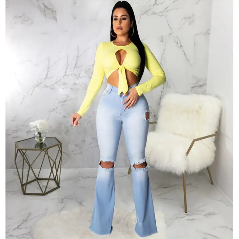 FlareHigh Chic Pants - Light Blue / L