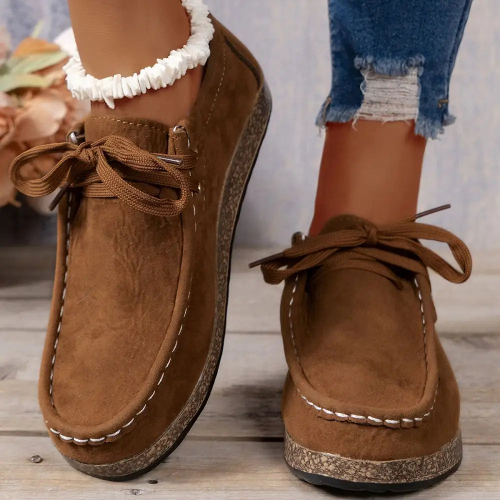 Flat Heel PU Shoes with Round Toe and Rubber Sole in Multiple Colors