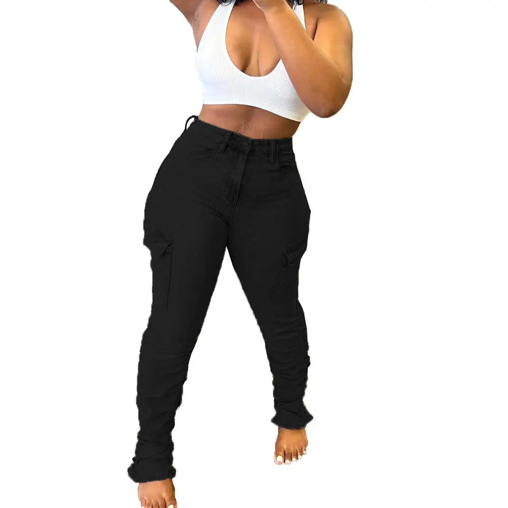 FlexiFit Low Waist Pleat Pocket Jeans - Black / S