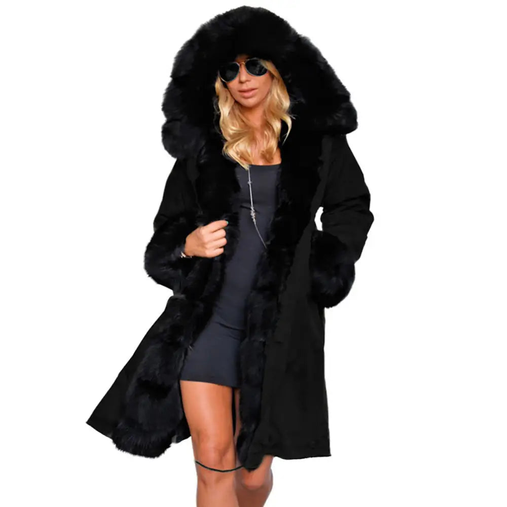 FurHaven Hooded Cotton-Padded Jacket - Black And Black Fur / S