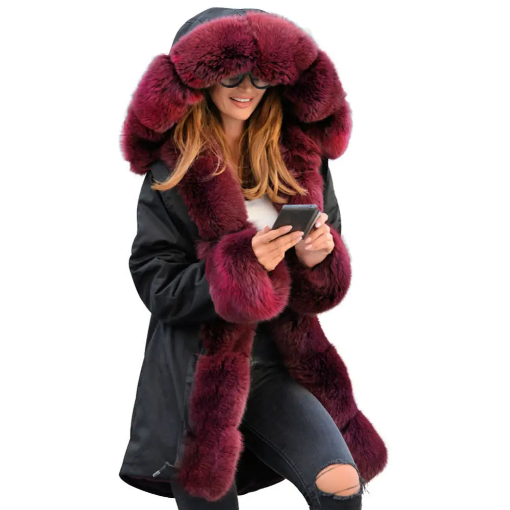 FurHaven Hooded Cotton-Padded Jacket - Black And Red Fur / S