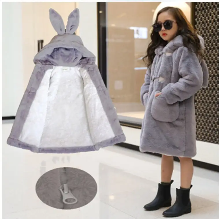 FuzzyPals Kids’ Cozy Faux Fur Coat - Grey / 110cm
