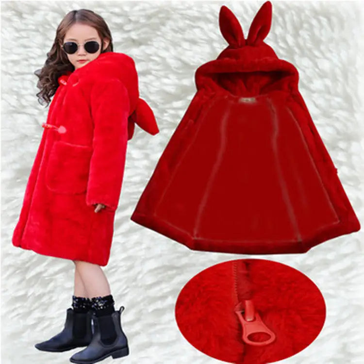 FuzzyPals Kids’ Cozy Faux Fur Coat - Red / 110cm