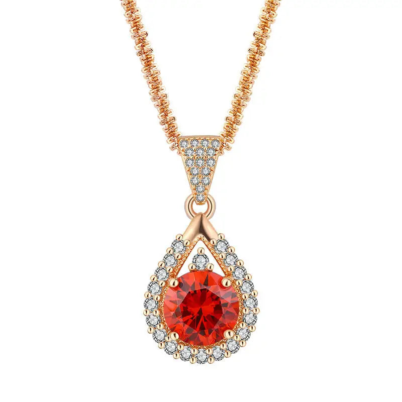 Garnet Glow Champagne Gold Necklace - Necklace Ring Suit