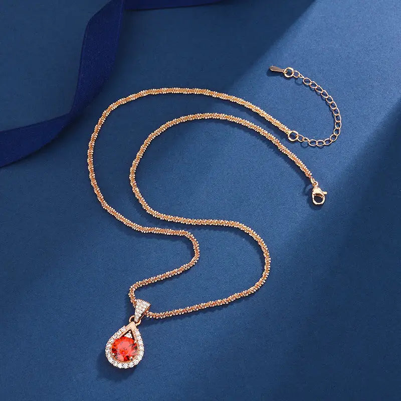 Garnet Glow Champagne Gold Necklace - Necklace Ring Suit