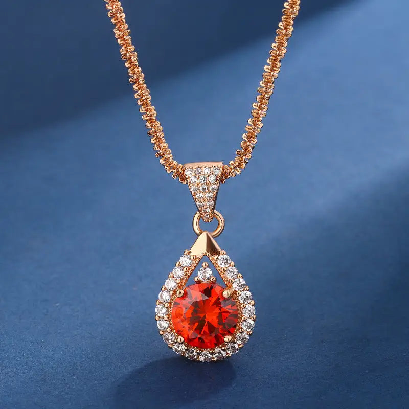 Garnet Glow Champagne Gold Necklace - Necklace Ring Suit