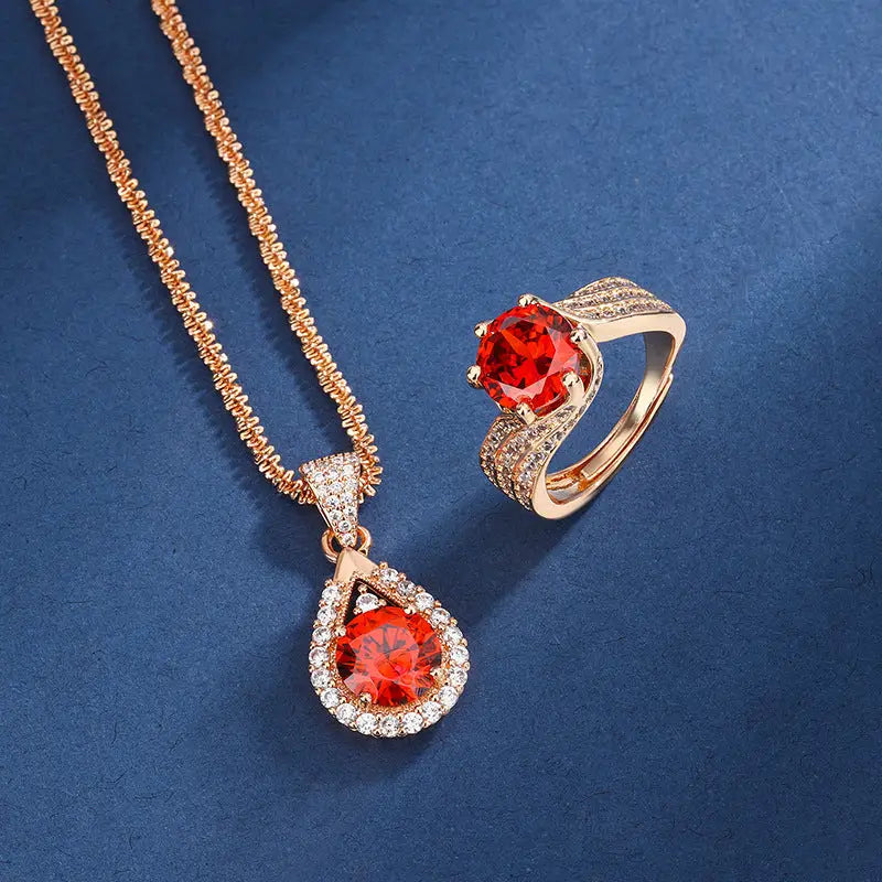 Garnet Glow Champagne Gold Necklace - Necklace Ring Suit