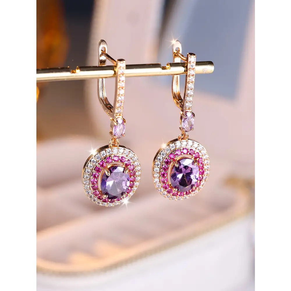 Gemstone Egg Earrings - Champagne Gold Purple Diamond
