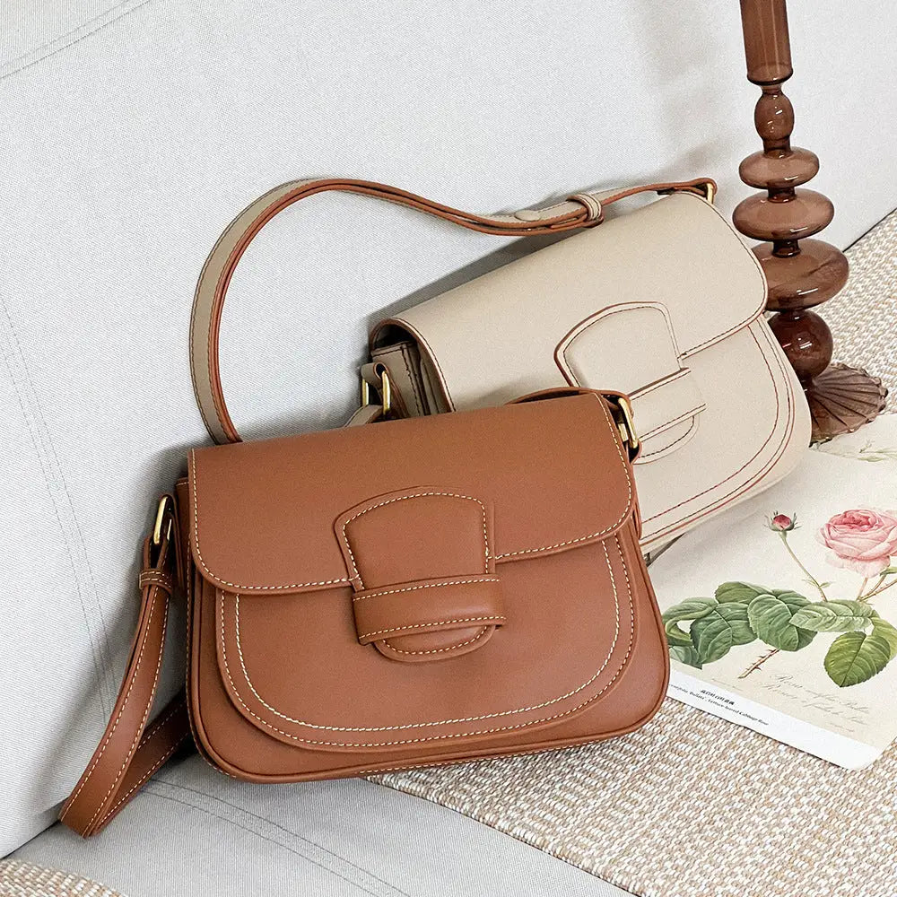 Genuine Leather Two Layer Round Suitcase Bag with Zipper Pocket