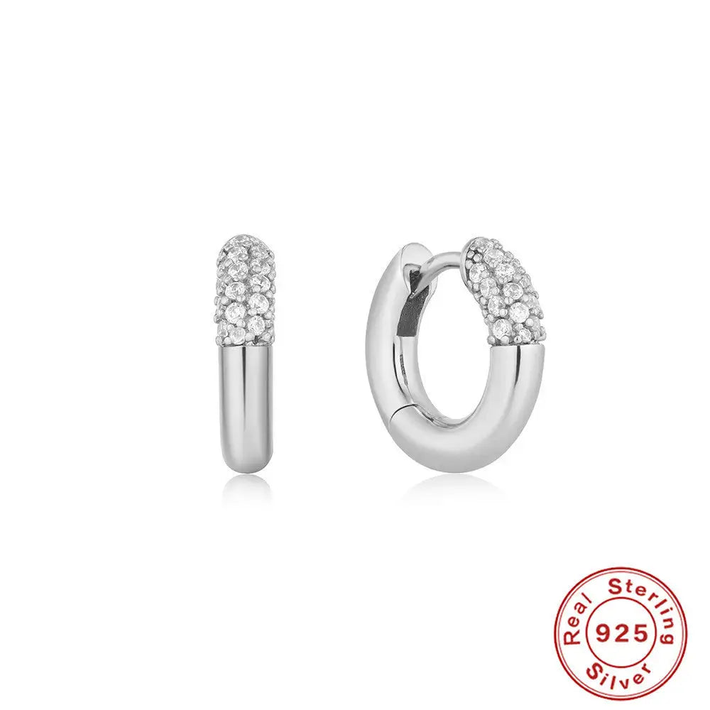 GeoDiamond Cluster Earrings - White Gold Color Style 2 / 925 Silver