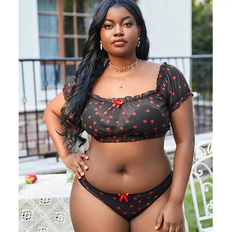 Girls’ Off Shoulder Underwear Set - Reddish black / XL