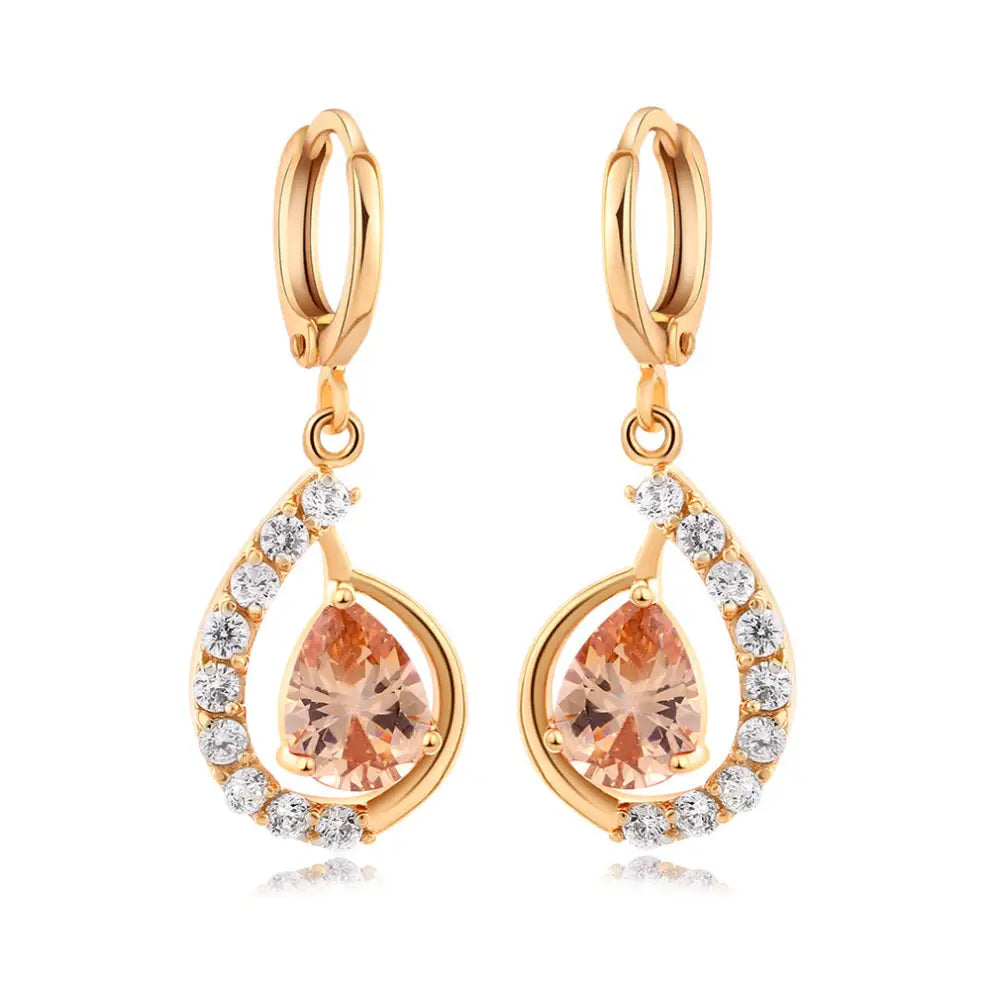 GlamDrop Zircon Copper Earrings with Handcrafted Detailing - Champagne