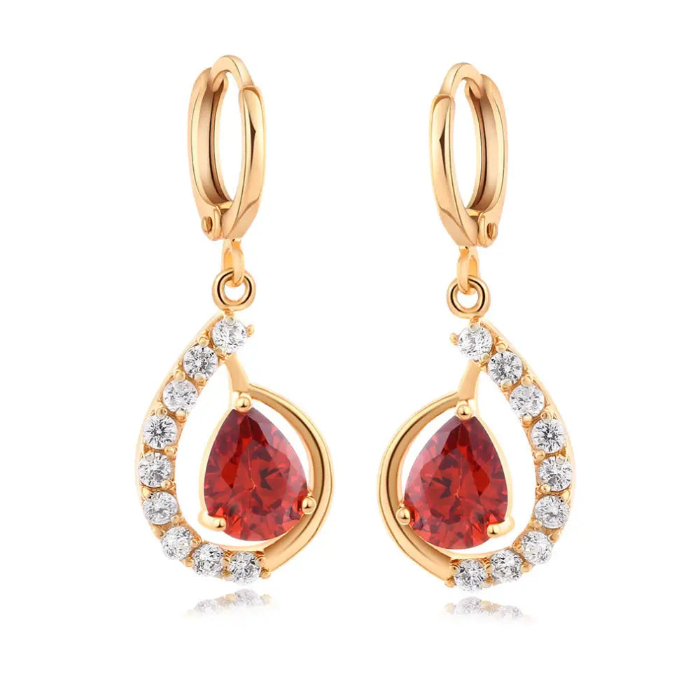 GlamDrop Zircon Copper Earrings with Handcrafted Detailing - Red