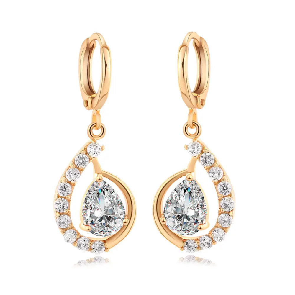 GlamDrop Zircon Copper Earrings with Handcrafted Detailing - White