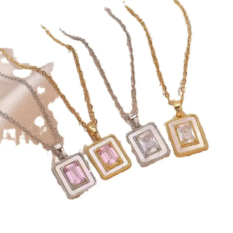 GlamZircon: Chic Square Sugar Pendant Necklace