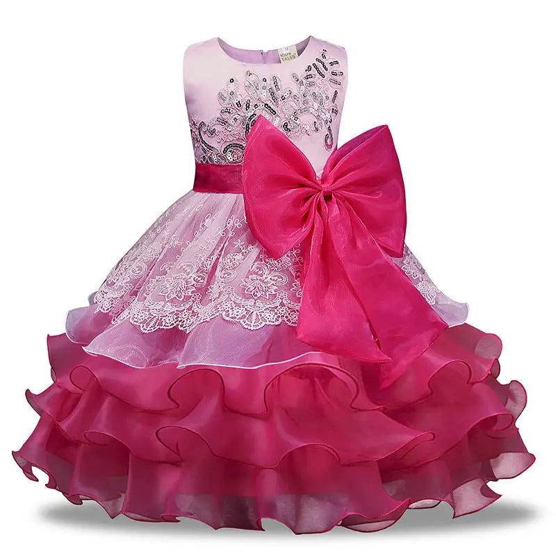 GlitterTwirl Sparkle Dress for Girls - Rose Red / 100cm