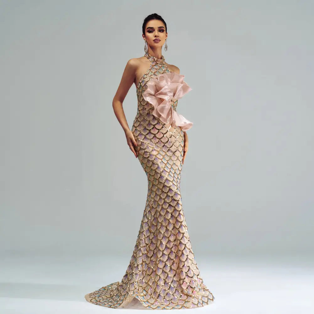 GlitzGlam Halter Mermaid Gown