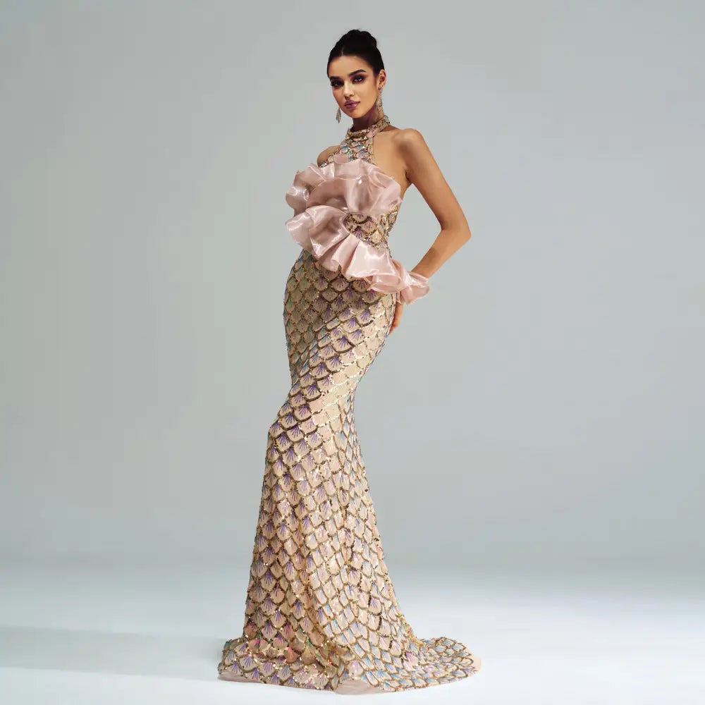 GlitzGlam Halter Mermaid Gown