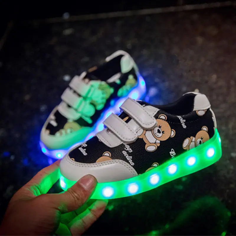 GlowFly Wings: LED USB Charge Kids’ Sneakers - Black / 22 / USB