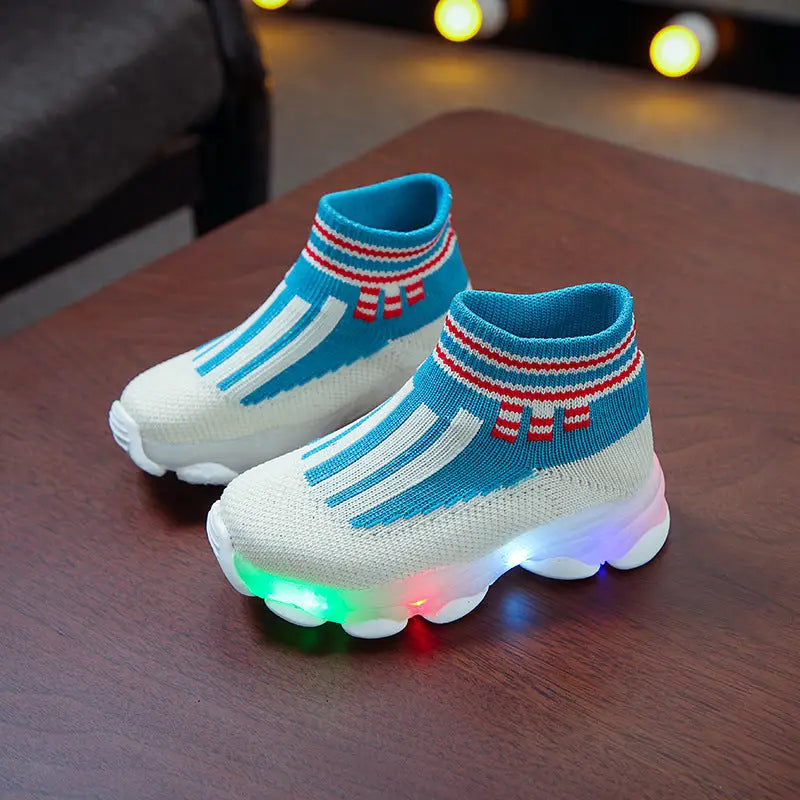 GlowStride Kids: Breathable LED Sneakers - Bule / 23