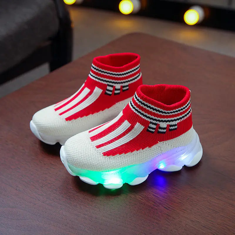 GlowStride Kids: Breathable LED Sneakers - Red / 29