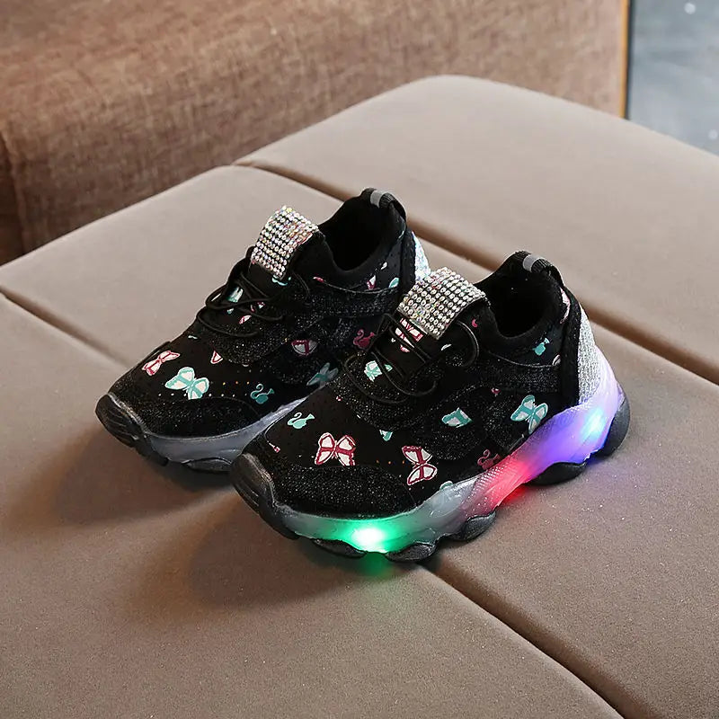 GlowStride Kids LED Breathable Sneakers - Black / 21