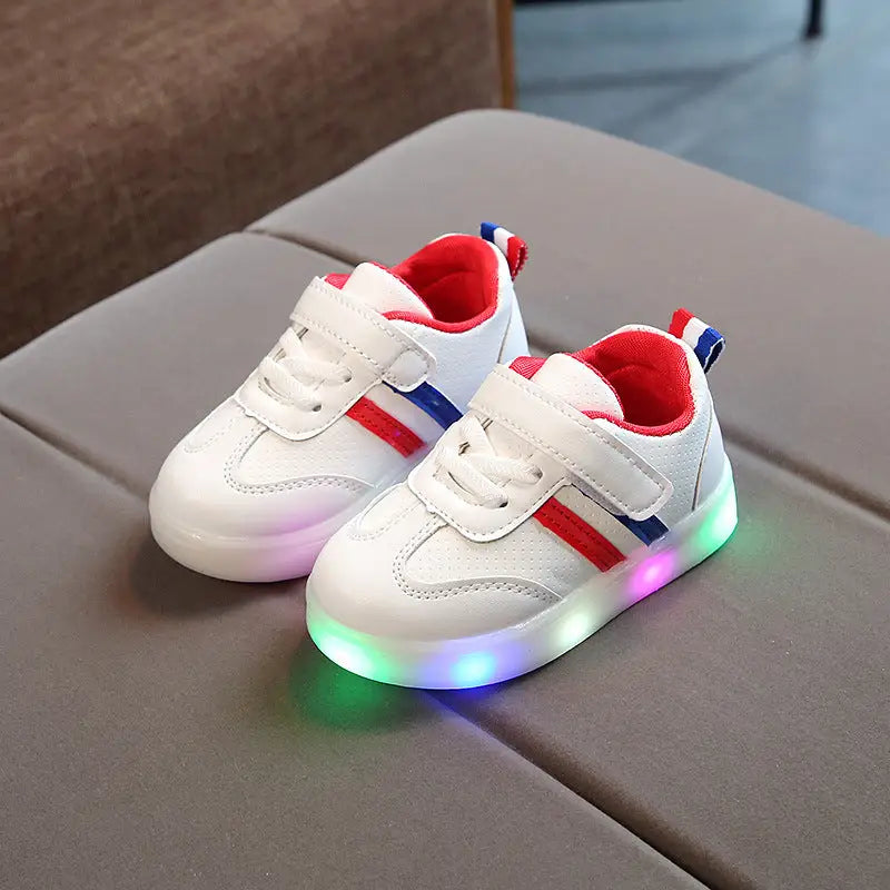 GlowStride: Kimmy White LED Sneakers - Red / 28