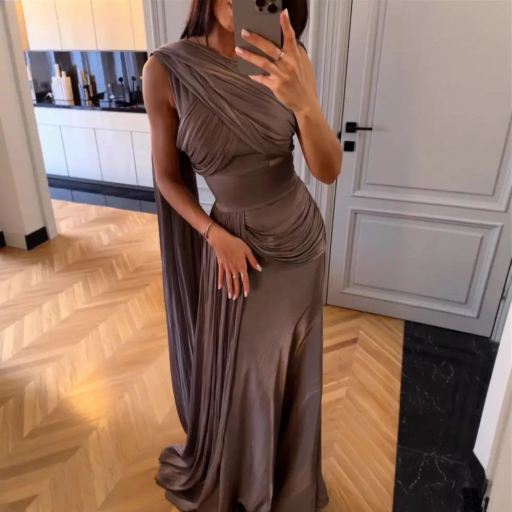 Greyish Purple Sleeveless Long Skirt with Ribbon Detail