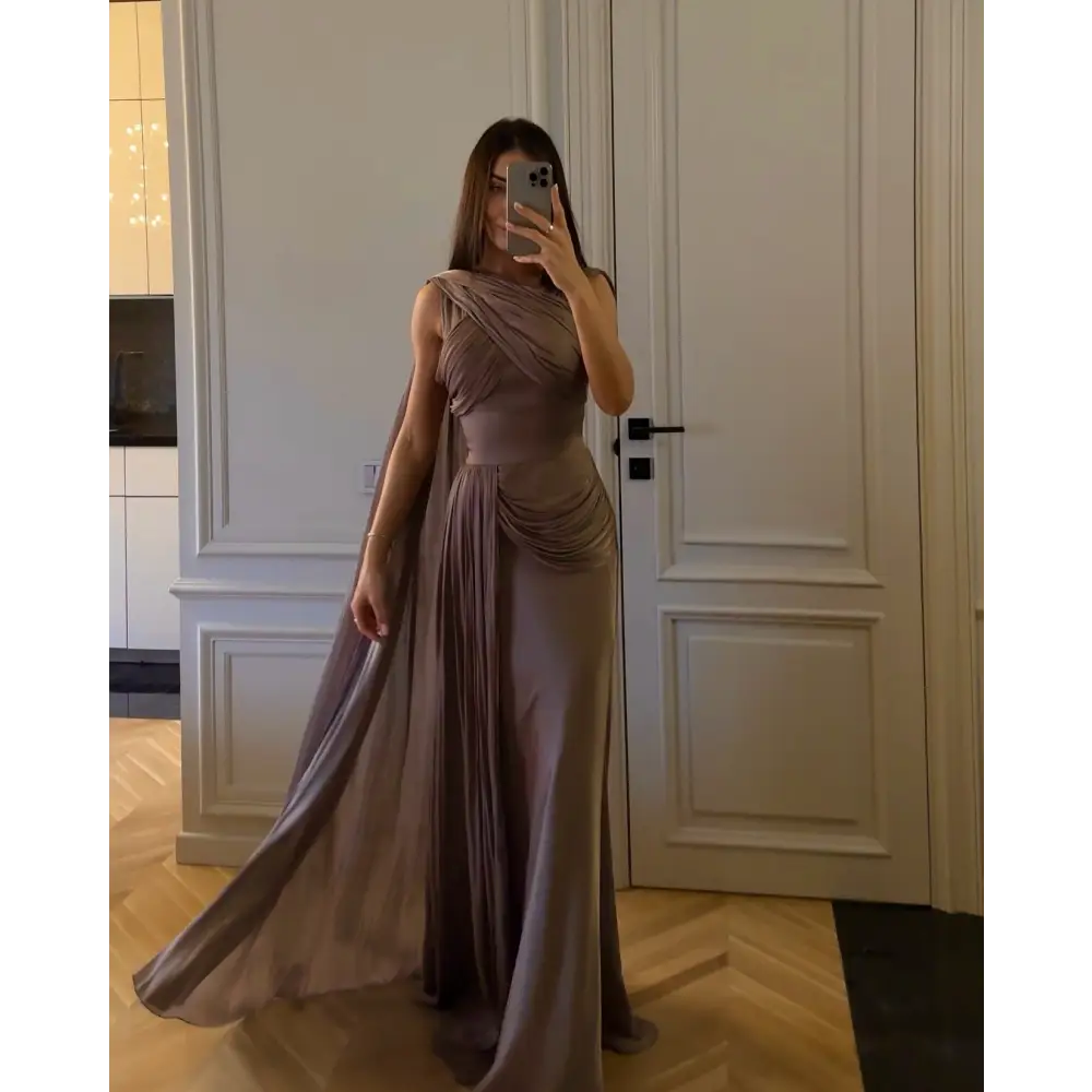 Greyish Purple Sleeveless Long Skirt with Ribbon Detail - Greyish Purple / S