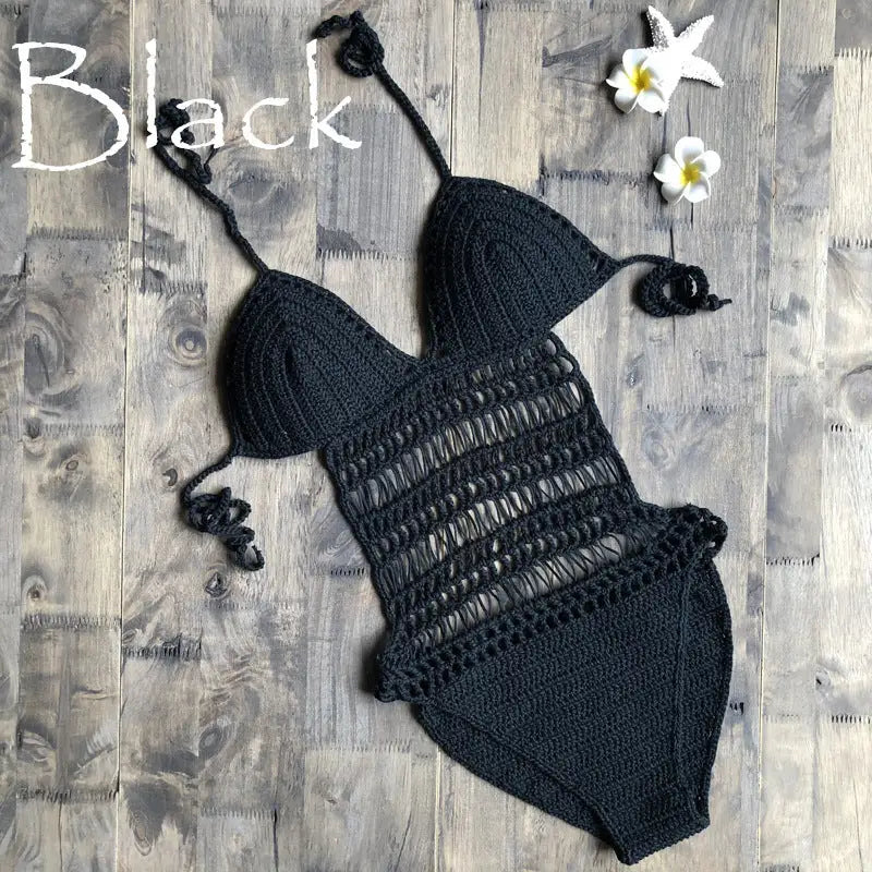 Hand-woven one-piece swimsuit - black / One size