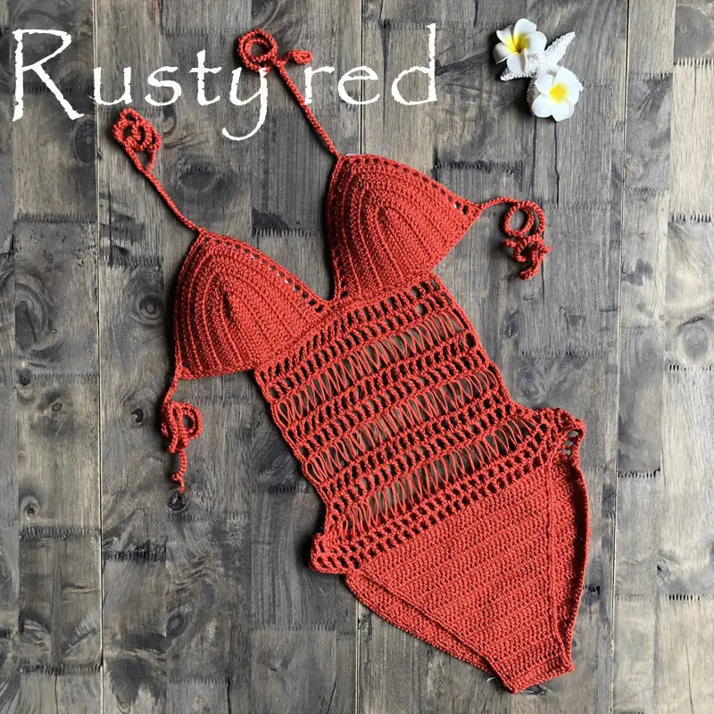 Hand-woven one-piece swimsuit - Red / One size
