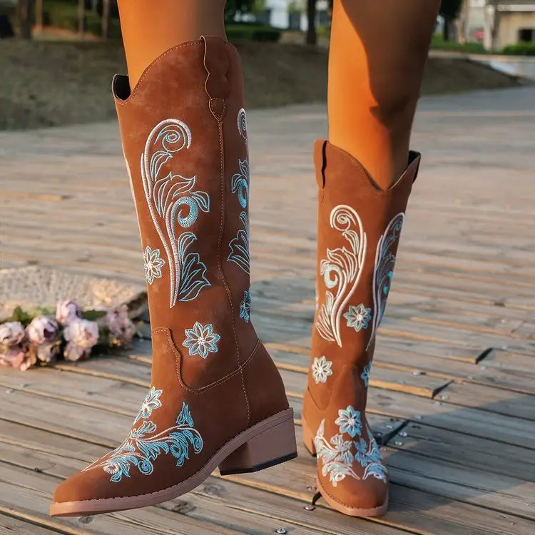 High Heel PU Boots with Round Toe and Rubber Sole
