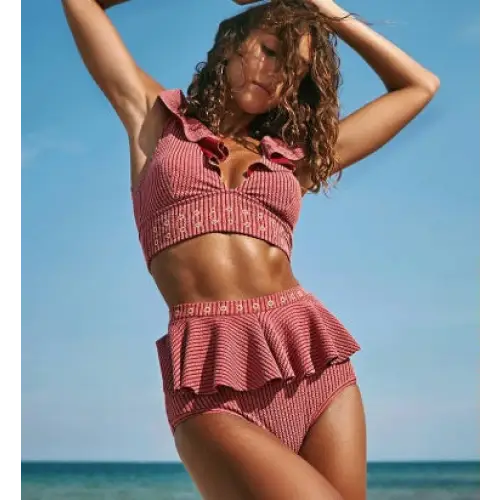 High waist bikini women’s swimwear women’s bikini suit summer beachwear - Pink / S
