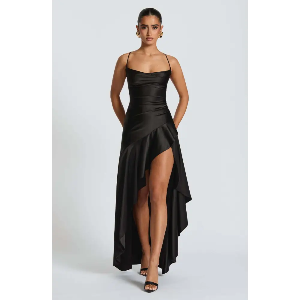 High Waist Sleeveless Polyester Sling Dress in Multiple Colors - Black / L