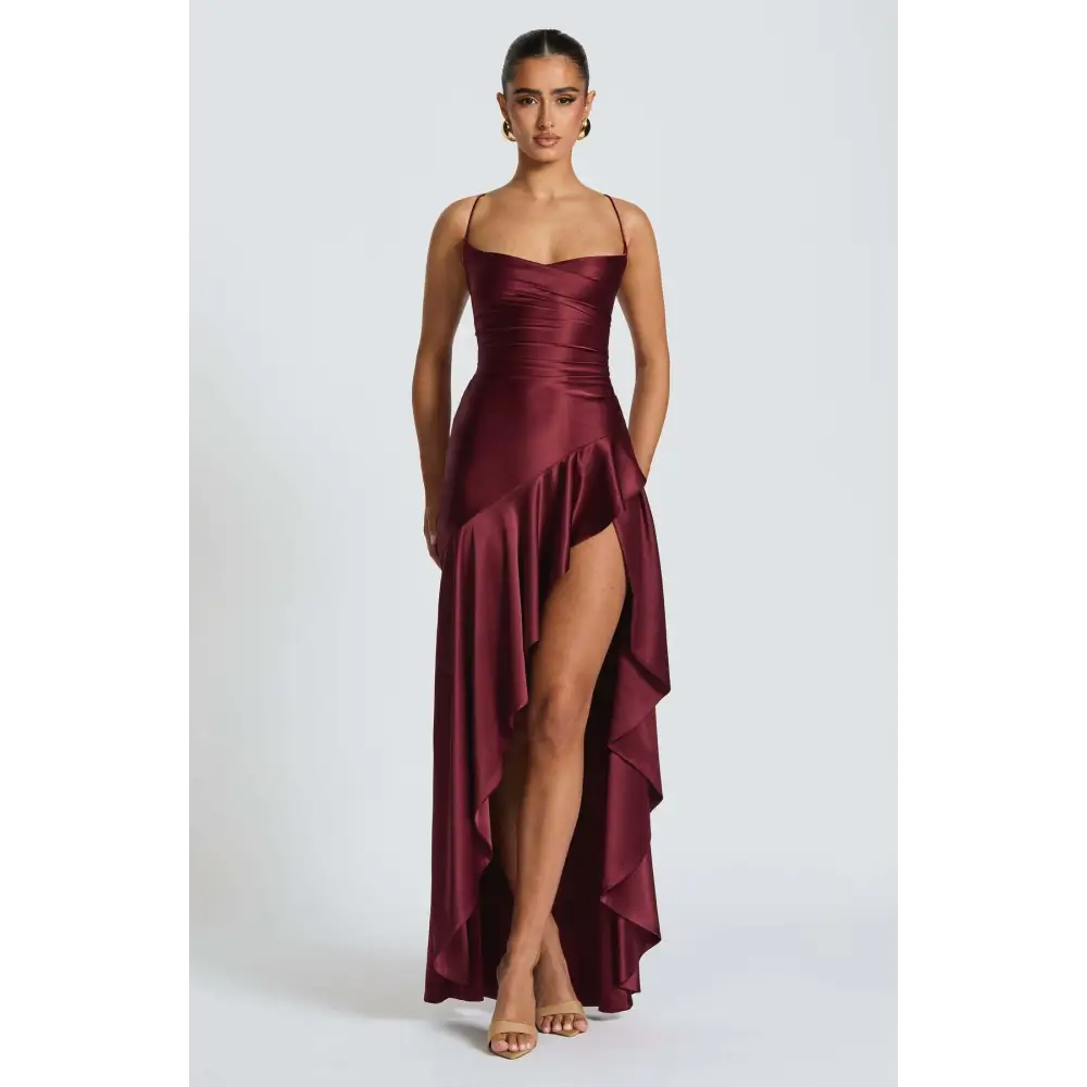 High Waist Sleeveless Polyester Sling Dress in Multiple Colors - Wine Red / L