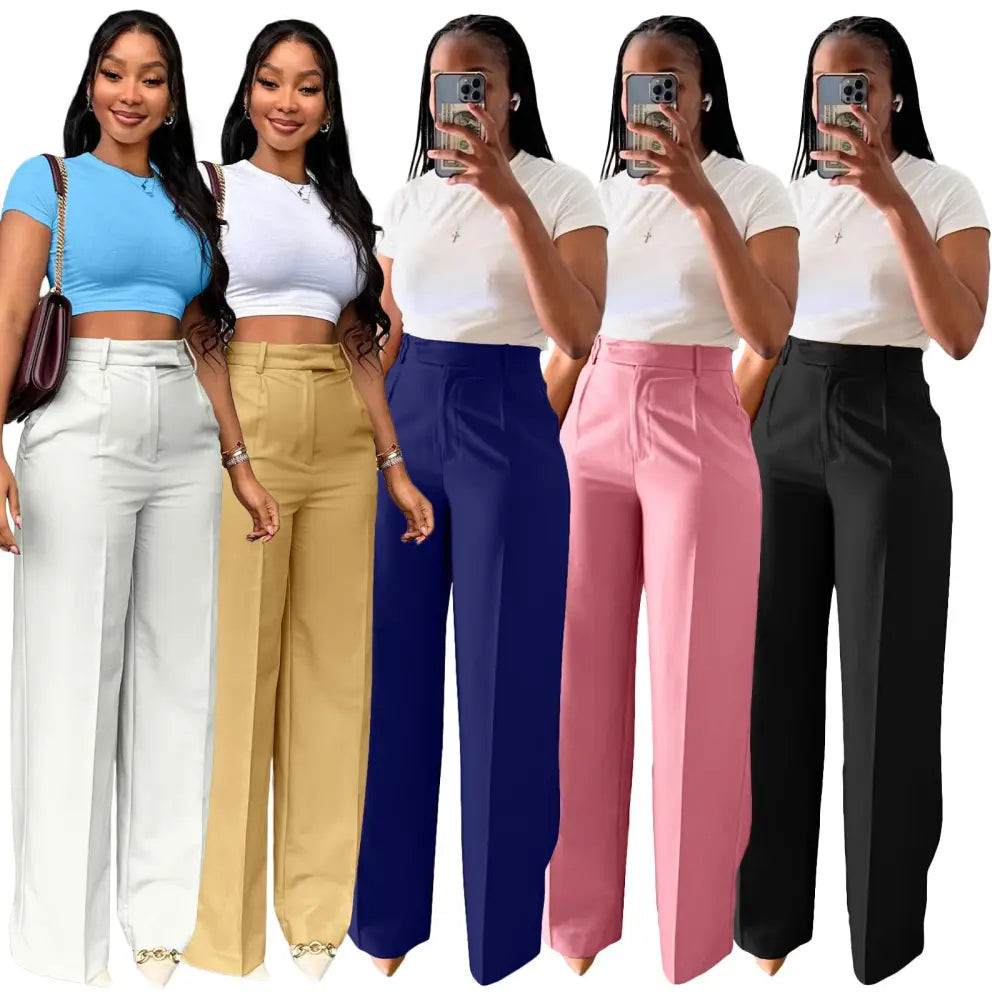 High-Waist Straight-Leg Pants