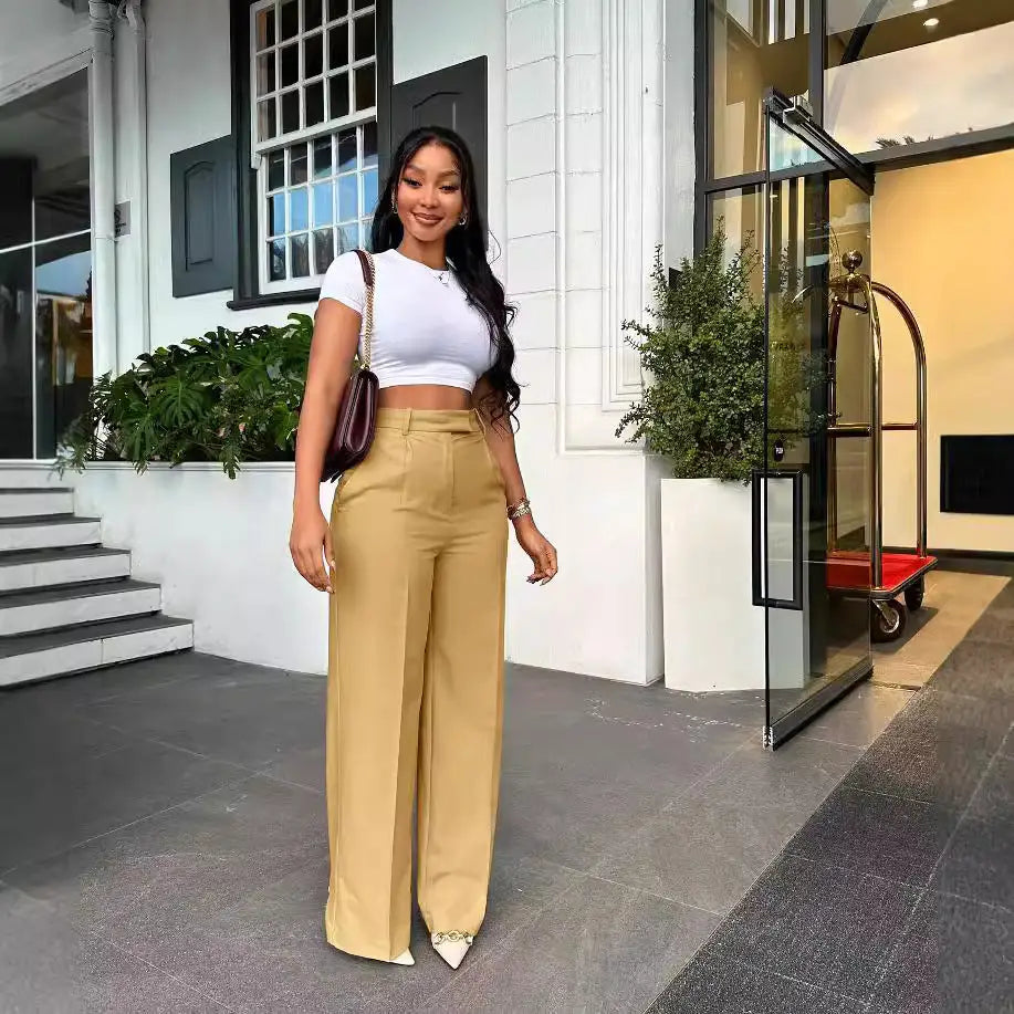 High-Waist Straight-Leg Pants