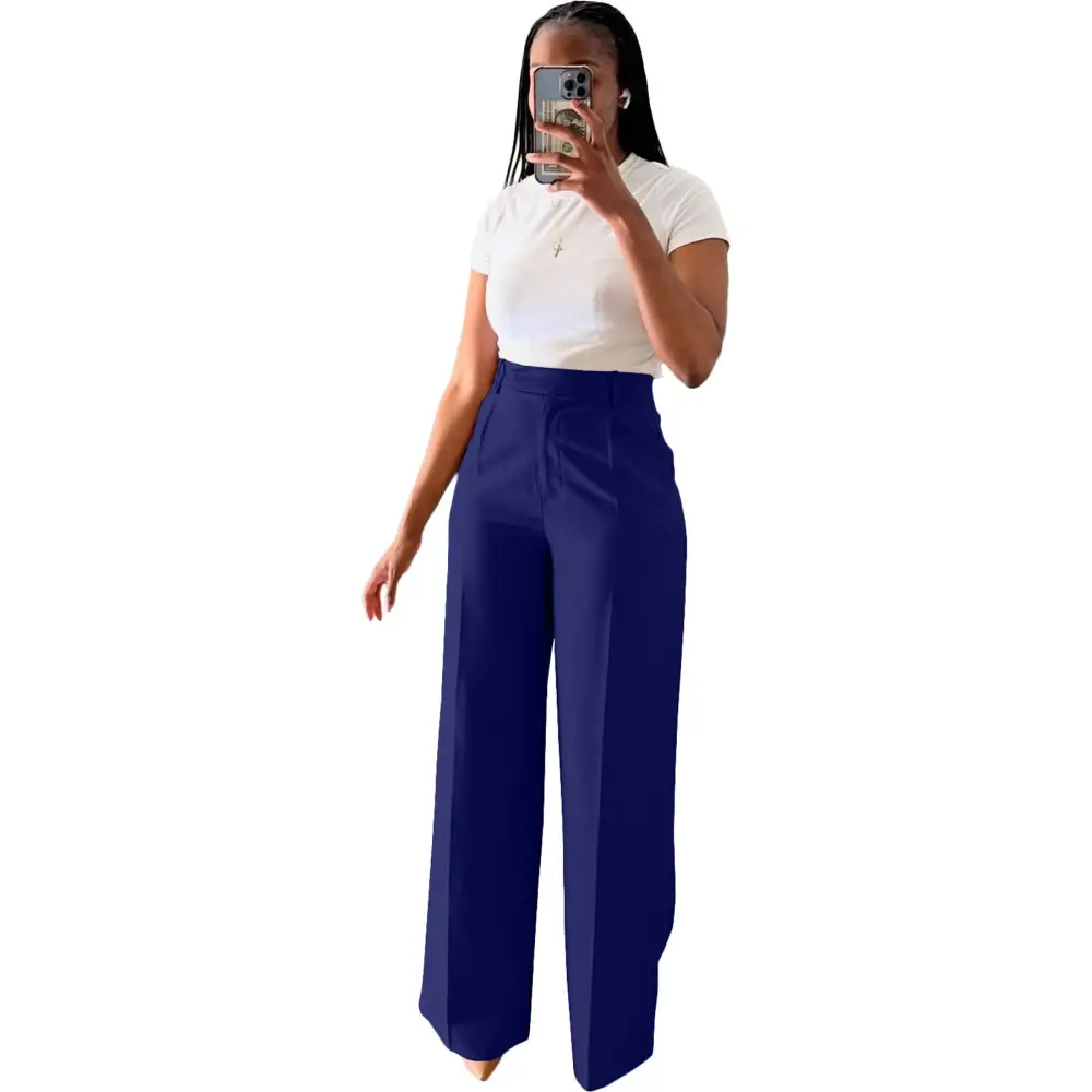 High-Waist Straight-Leg Pants - Dark Blue / S