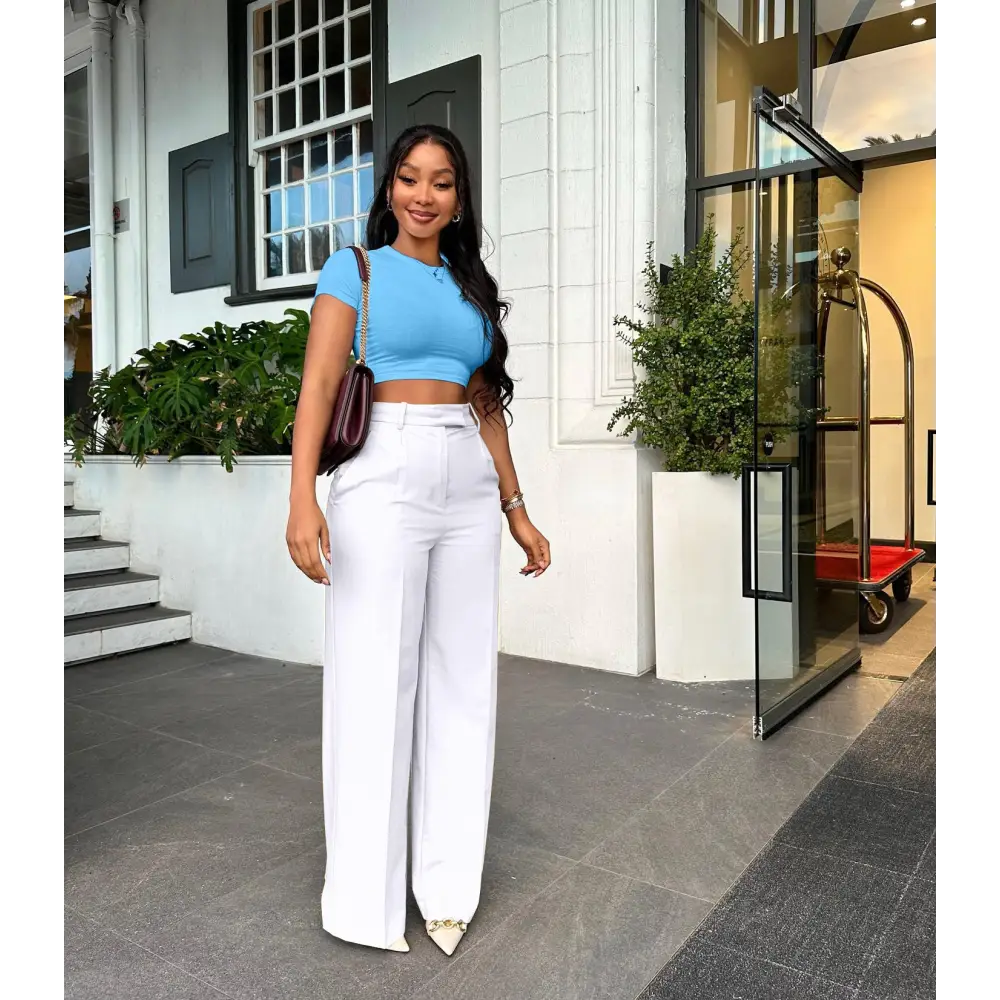 High-Waist Straight-Leg Pants - Ivory White / S