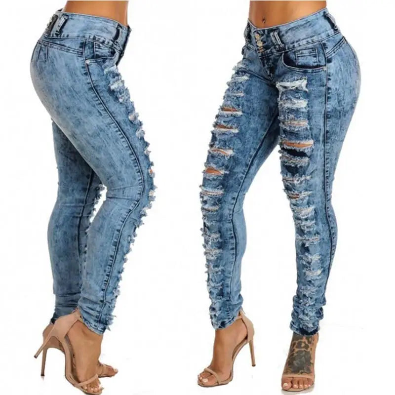 High-Waisted Breasted Ripped Jeans