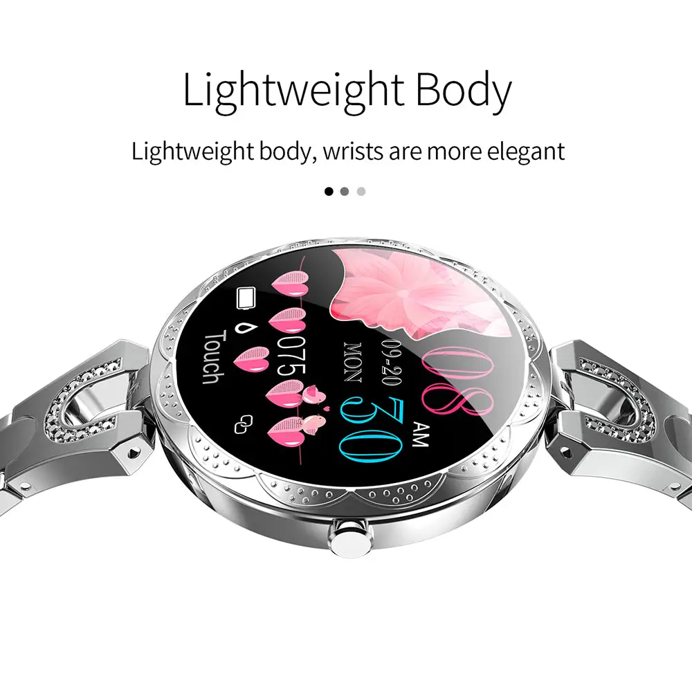 Silver jeweled smartwatch.