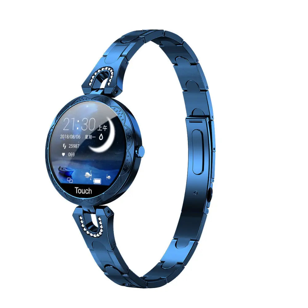 Blue metal smart watch.