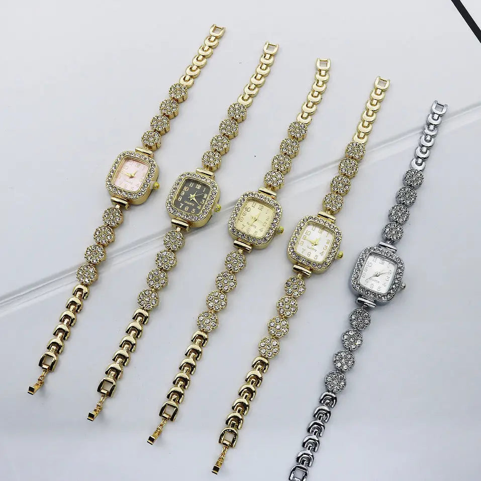 JewelSquare Luxe Watch with Diamond-Encrusted Stainless Steel Case