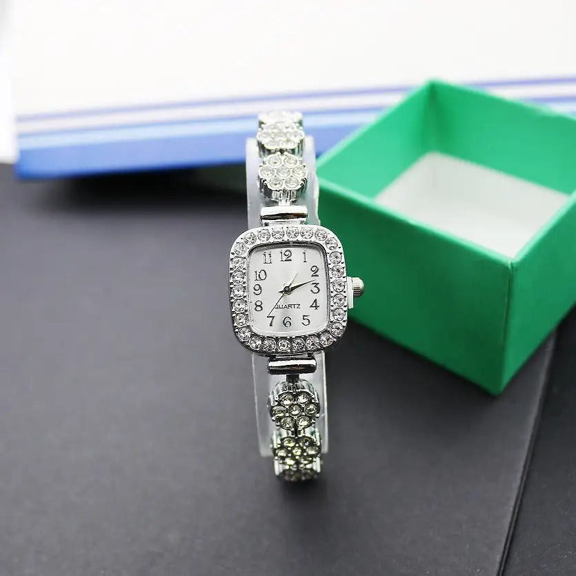 JewelSquare Luxe Watch with Diamond-Encrusted Stainless Steel Case - Square Silver White