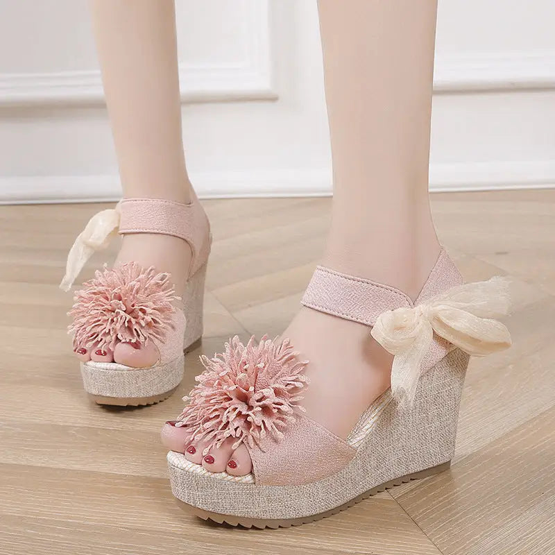 K-Style Plus Wedge Peep Toe Sandals - Pink / 35