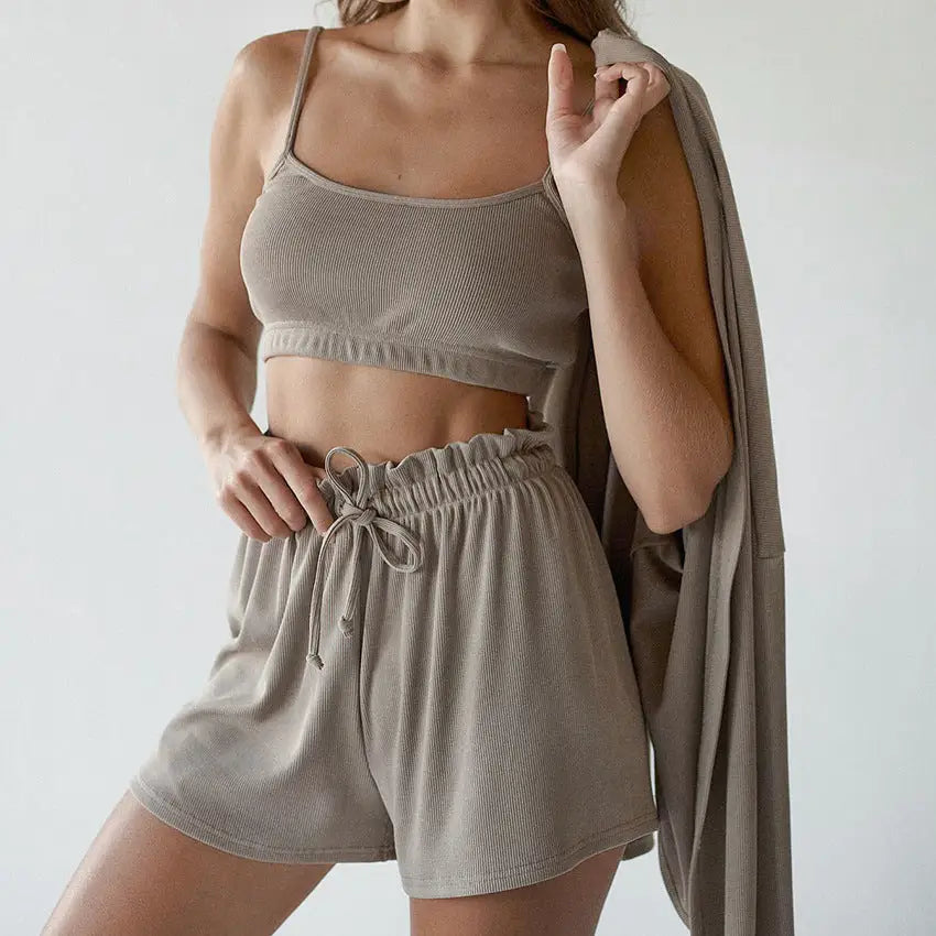 Knitted French Ice Silk Rib Wrap Chest Underwear Comfortable Women’s Pajamas