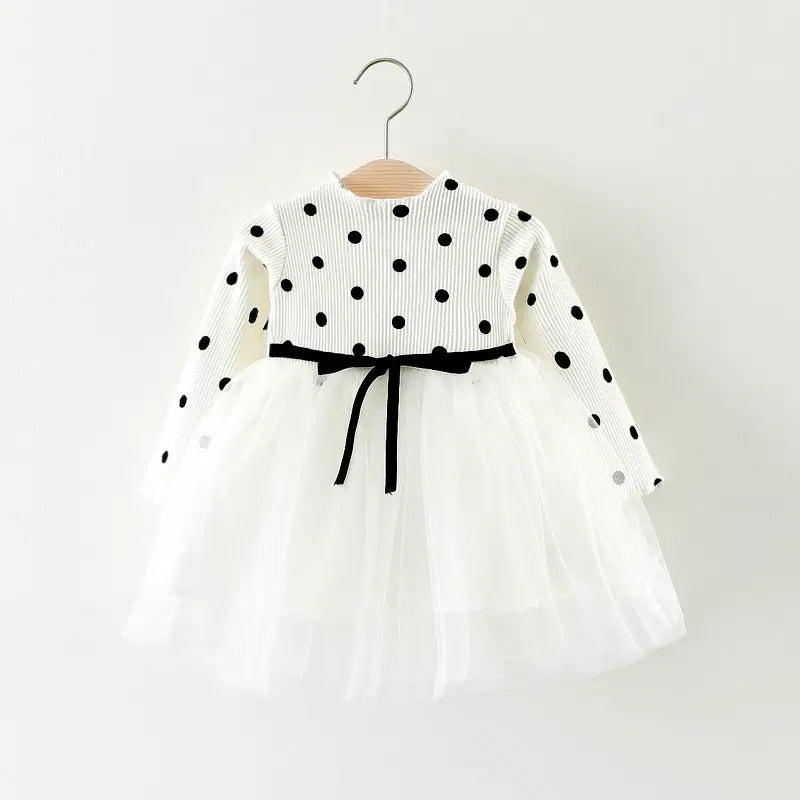 Korean Princess Baby Cotton Long-Sleeve Dress - White / 80