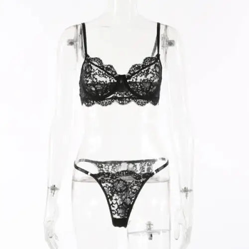 Lace Edge See-through European And American Sexy Underwear Suit - Black / S