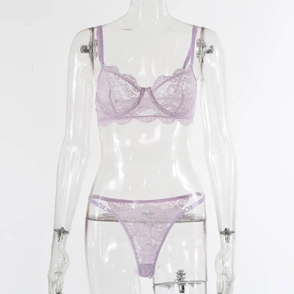 Lace Edge See-through European And American Sexy Underwear Suit - Light Purple / S