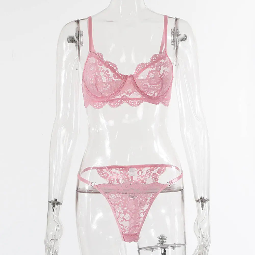 Lace Edge See-through European And American Sexy Underwear Suit - Light Pink / S